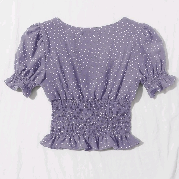 Lavender Lilac Polka Dot Frill Crop top - Picture 3 of 4